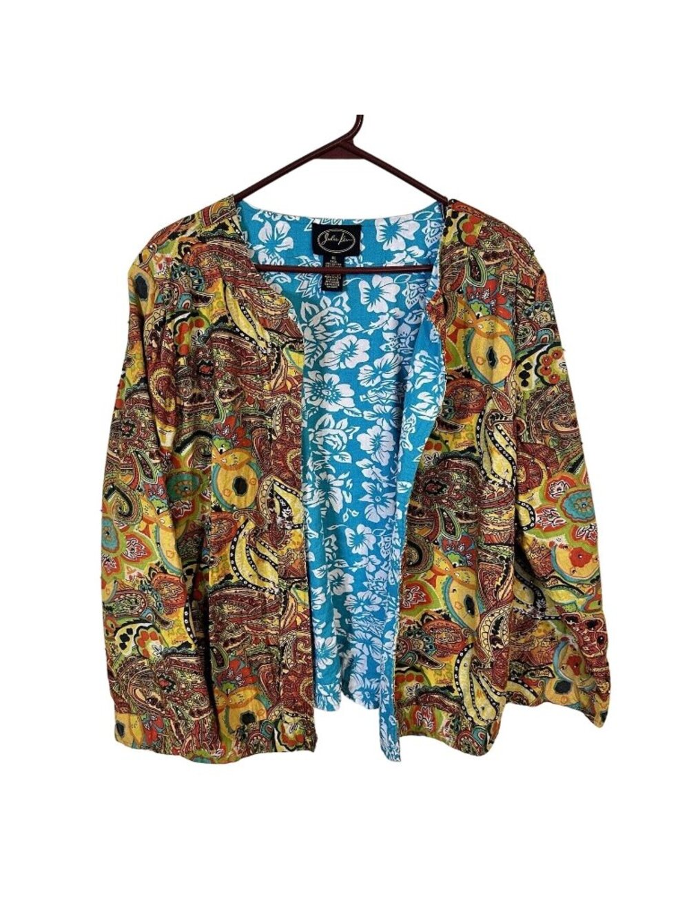 JULIA KIM Womens Multicolor Jacket XL Open Front Cotton Art to Wear Paisley